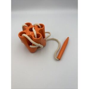 Vintage Pressman Play-Hour Threading‎ Block Orange Toy